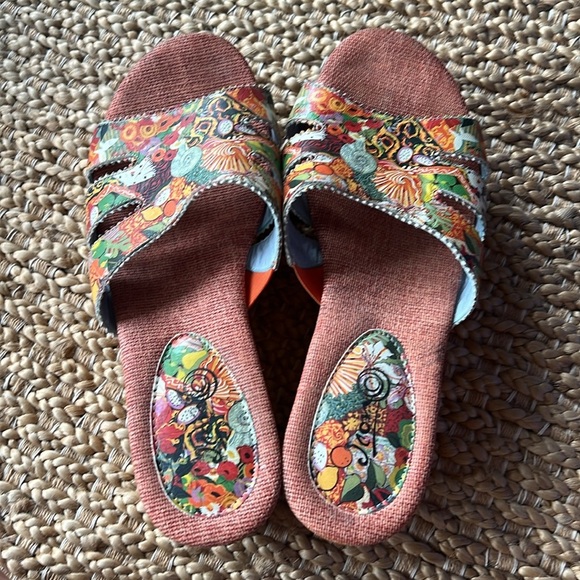 Made in Italy Jeon Leather Colorful Art to Wear Cork Platform Slip On Sandals 8 - Picture 10 of 15